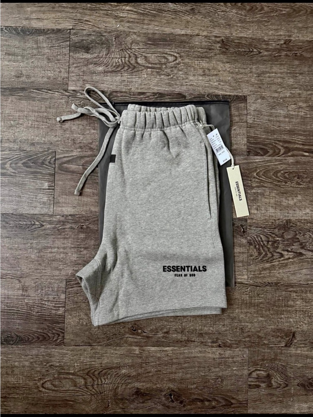 ESSENTIALS Men’s Grey Drawstring Shorts large dark oatmeal